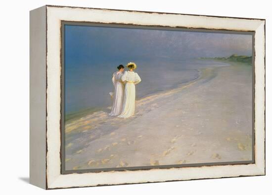 Summer Evening on the Skagen Southern Beach with Anna Ancher and Marie Kroyer, 1893-Peder Severin Kroyer-Framed Premier Image Canvas