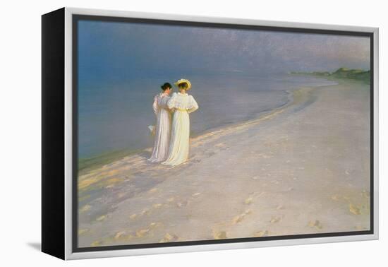 Summer Evening on the Skagen Southern Beach with Anna Ancher and Marie Kroyer, 1893-Peder Severin Kroyer-Framed Premier Image Canvas