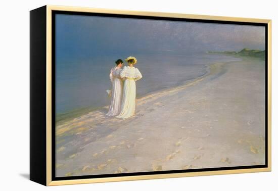 Summer Evening on the Skagen Southern Beach with Anna Ancher and Marie Kroyer, 1893-Peder Severin Kroyer-Framed Premier Image Canvas