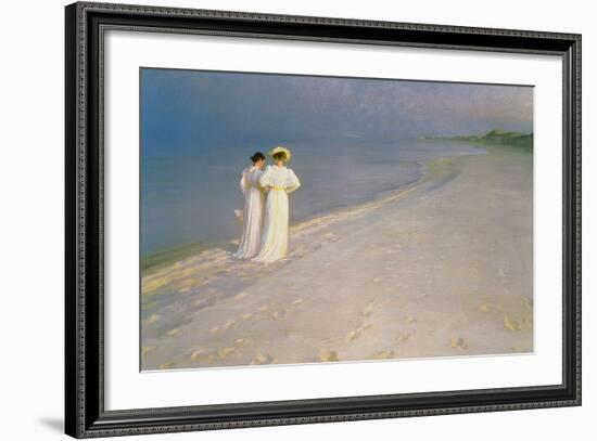 Summer Evening on the Skagen Southern Beach with Anna Ancher and Marie Kroyer, 1893-Peder Severin Kroyer-Framed Giclee Print