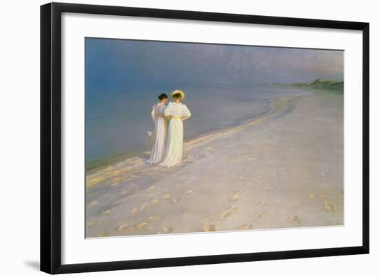 Summer Evening on the Skagen Southern Beach with Anna Ancher and Marie Kroyer, 1893-Peder Severin Kroyer-Framed Giclee Print