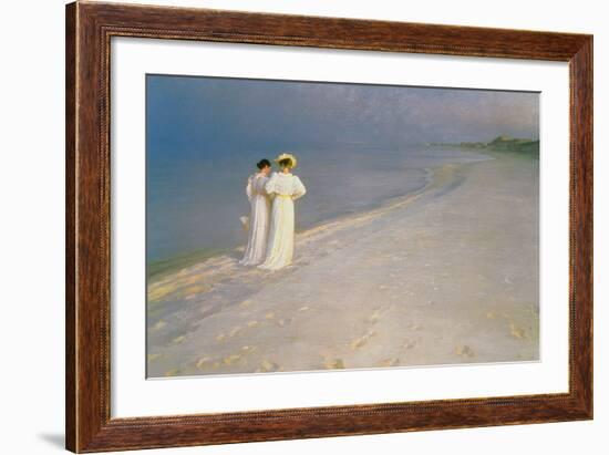 Summer Evening on the Skagen Southern Beach with Anna Ancher and Marie Kroyer, 1893-Peder Severin Kroyer-Framed Giclee Print