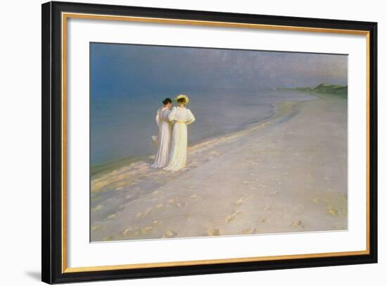 Summer Evening on the Skagen Southern Beach with Anna Ancher and Marie Kroyer, 1893-Peder Severin Kroyer-Framed Giclee Print