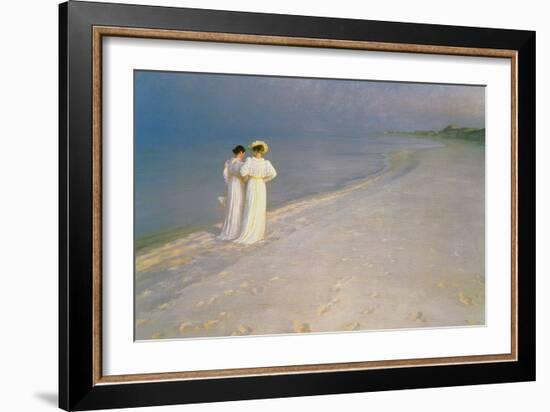 Summer Evening on the Skagen Southern Beach with Anna Ancher and Marie Kroyer, 1893-Peder Severin Kroyer-Framed Giclee Print