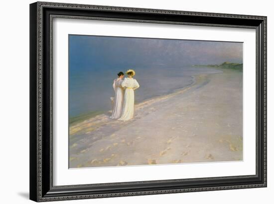 Summer Evening on the Skagen Southern Beach with Anna Ancher and Marie Kroyer, 1893-Peder Severin Kroyer-Framed Giclee Print