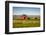 Summer Evening with a Red Barn and Silos in Rural Montana with Rocky Mountains in the Background.-Nick Fox-Framed Photographic Print