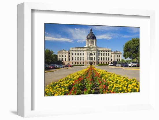 Summer flower-bed leading to South Dakota State Capitol and complex, Pierre, South Dakota, was b...-null-Framed Photographic Print