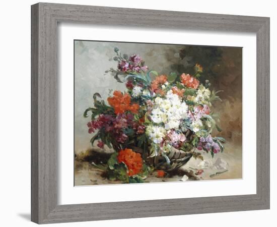 Summer Flowers Arranged in a Basket-Eugene Henri Cauchois-Framed Giclee Print