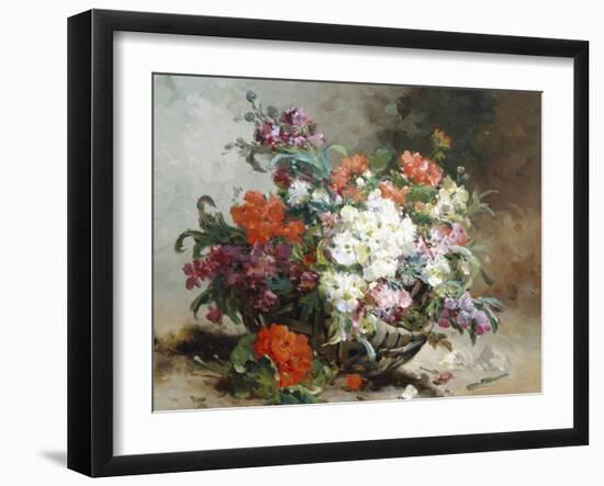 Summer Flowers Arranged in a Basket-Eugene Henri Cauchois-Framed Giclee Print