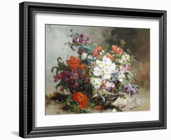 Summer Flowers Arranged in a Basket-Eugene Henri Cauchois-Framed Giclee Print