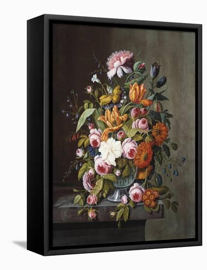 Summer Flowers in a Glass Bowl-Frederic Edwin Church-Framed Premier Image Canvas