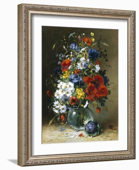 Summer Flowers in a Glass Vase-Eugene Henri Cauchois-Framed Giclee Print