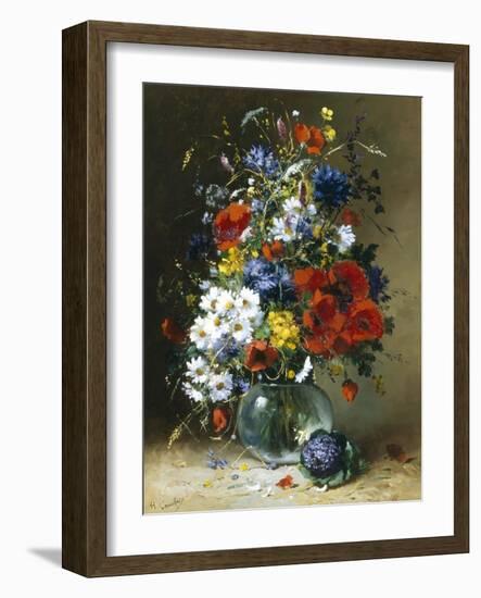 Summer Flowers in a Glass Vase-Eugene Henri Cauchois-Framed Giclee Print