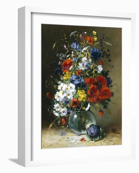 Summer Flowers in a Glass Vase-Eugene Henri Cauchois-Framed Giclee Print