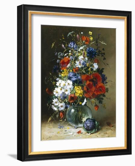 Summer Flowers in a Glass Vase-Eugene Henri Cauchois-Framed Giclee Print