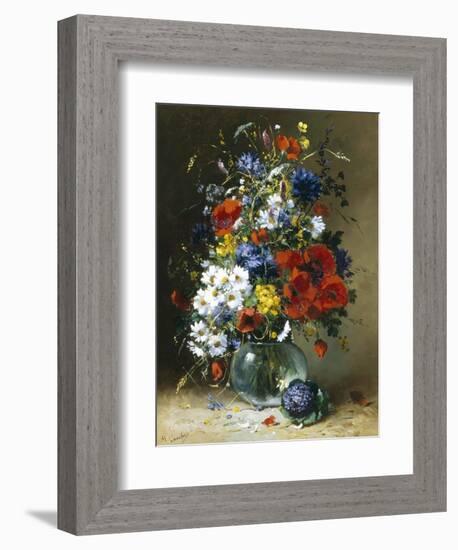 Summer Flowers in a Glass Vase-Eugene Henri Cauchois-Framed Giclee Print