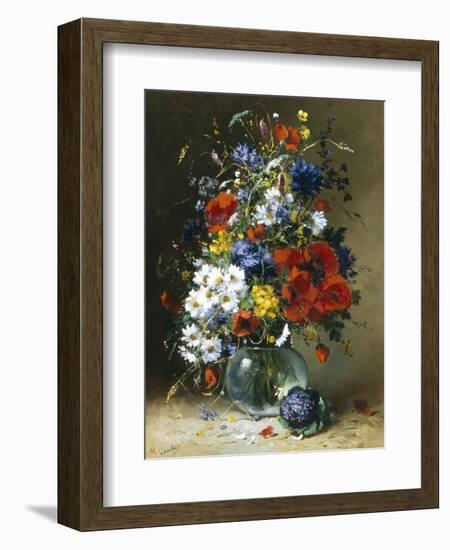 Summer Flowers in a Glass Vase-Eugene Henri Cauchois-Framed Giclee Print