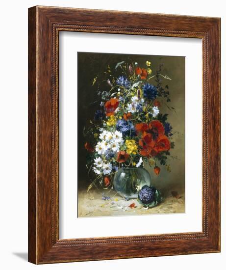 Summer Flowers in a Glass Vase-Eugene Henri Cauchois-Framed Giclee Print