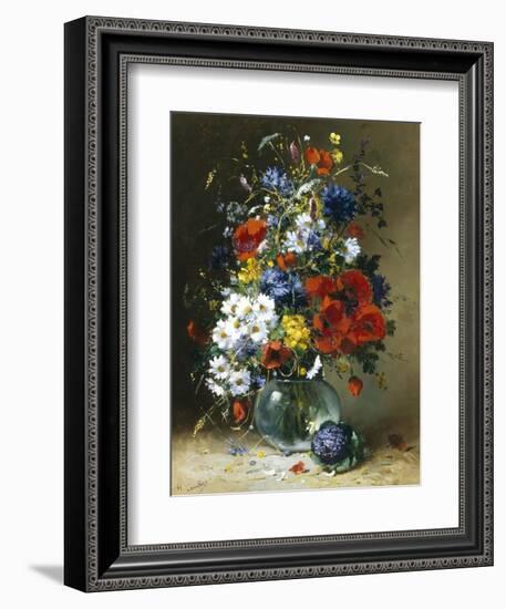 Summer Flowers in a Glass Vase-Eugene Henri Cauchois-Framed Giclee Print