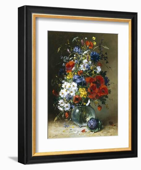 Summer Flowers in a Glass Vase-Eugene Henri Cauchois-Framed Giclee Print