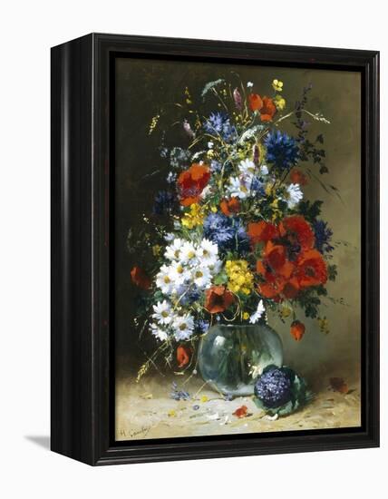 Summer Flowers in a Glass Vase-Eugene Henri Cauchois-Framed Premier Image Canvas