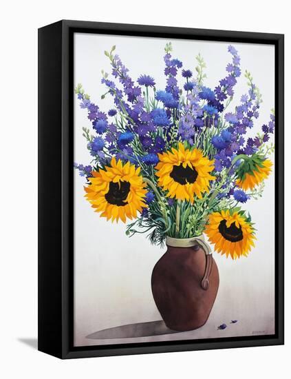 Summer Flowers in Brown Jug-Christopher Ryland-Framed Premier Image Canvas