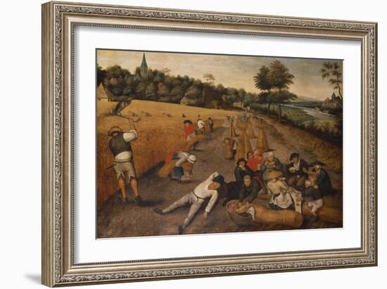 Summer: Harvesters Working and Eating in a Cornfield-Pieter Bruegel the Elder-Framed Giclee Print