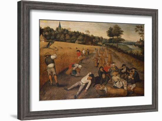 Summer: Harvesters Working and Eating in a Cornfield-Pieter Bruegel the Elder-Framed Giclee Print