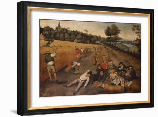 Summer: Harvesters Working and Eating in a Cornfield-Pieter Bruegel the Elder-Framed Giclee Print