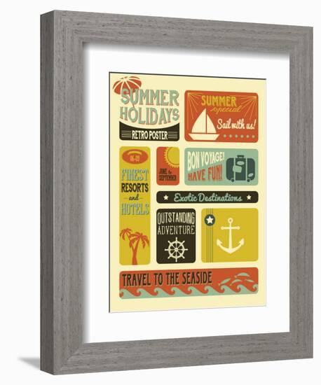 Summer Holidays Poster - Retro Style Summer Poster-LanaN.-Framed Art Print