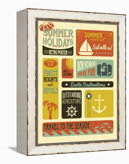 Summer Holidays Poster - Retro Style Summer Poster-LanaN.-Framed Stretched Canvas