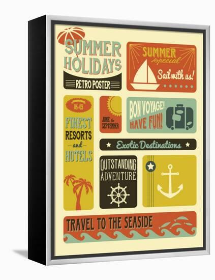 Summer Holidays Poster - Retro Style Summer Poster-LanaN.-Framed Stretched Canvas