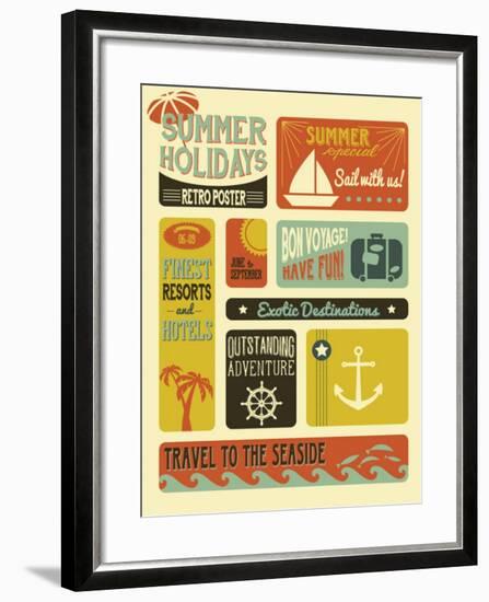 Summer Holidays Poster - Retro Style Summer Poster-LanaN.-Framed Art Print