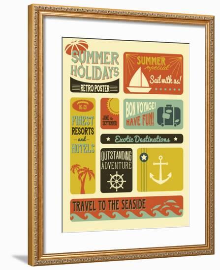 Summer Holidays Poster - Retro Style Summer Poster-LanaN.-Framed Art Print