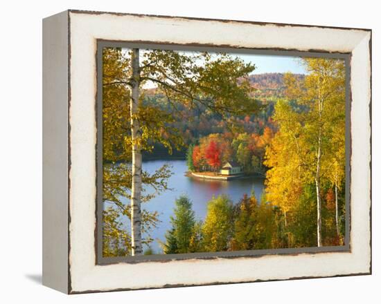Summer Home Surrounded by Fall Colors, Wyman Lake, Maine, USA-Steve Terrill-Framed Premier Image Canvas
