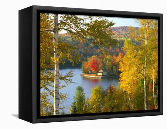 Summer Home Surrounded by Fall Colors, Wyman Lake, Maine, USA-Steve Terrill-Framed Premier Image Canvas