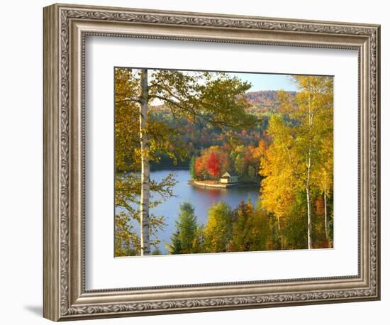 Summer Home Surrounded by Fall Colors, Wyman Lake, Maine, USA-Steve Terrill-Framed Photographic Print