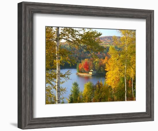 Summer Home Surrounded by Fall Colors, Wyman Lake, Maine, USA-Steve Terrill-Framed Photographic Print