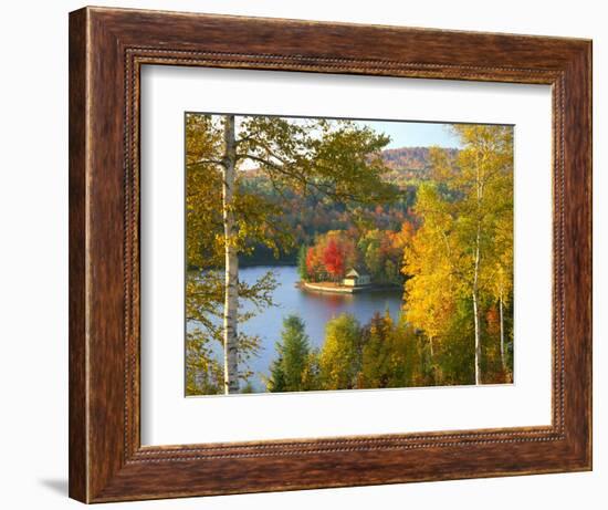 Summer Home Surrounded by Fall Colors, Wyman Lake, Maine, USA-Steve Terrill-Framed Photographic Print