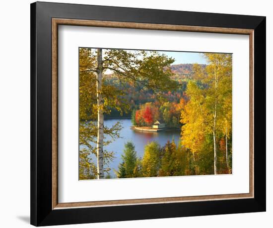 Summer Home Surrounded by Fall Colors, Wyman Lake, Maine, USA-Steve Terrill-Framed Photographic Print