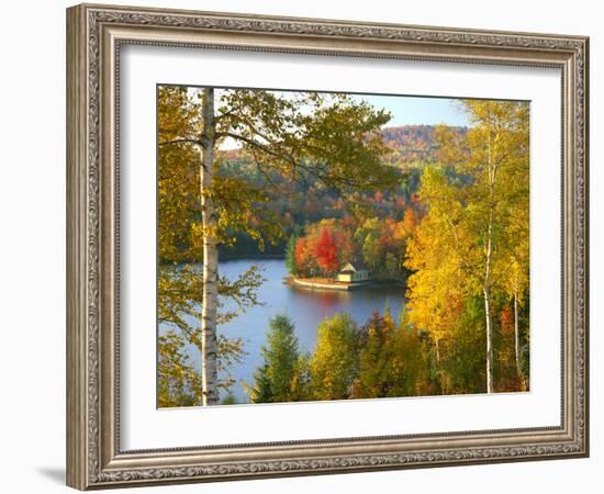 Summer Home Surrounded by Fall Colors, Wyman Lake, Maine, USA-Steve Terrill-Framed Photographic Print