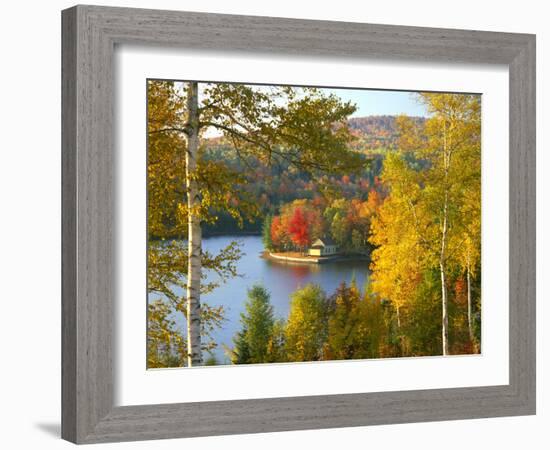 Summer Home Surrounded by Fall Colors, Wyman Lake, Maine, USA-Steve Terrill-Framed Photographic Print