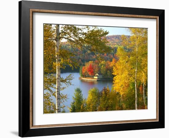 Summer Home Surrounded by Fall Colors, Wyman Lake, Maine, USA-Steve Terrill-Framed Photographic Print