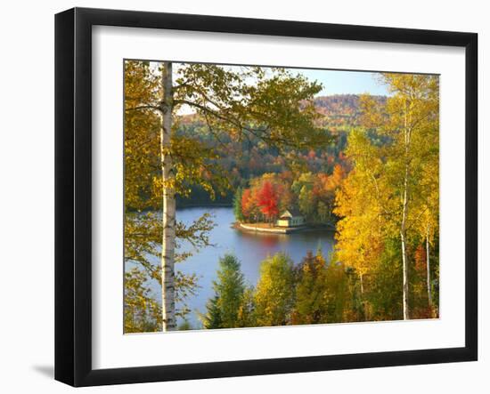 Summer Home Surrounded by Fall Colors, Wyman Lake, Maine, USA-Steve Terrill-Framed Photographic Print