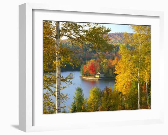 Summer Home Surrounded by Fall Colors, Wyman Lake, Maine, USA-Steve Terrill-Framed Photographic Print