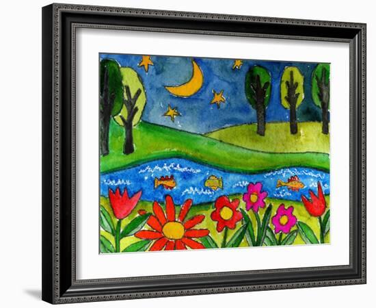 Summer Lake at Midnight-Wyanne-Framed Giclee Print