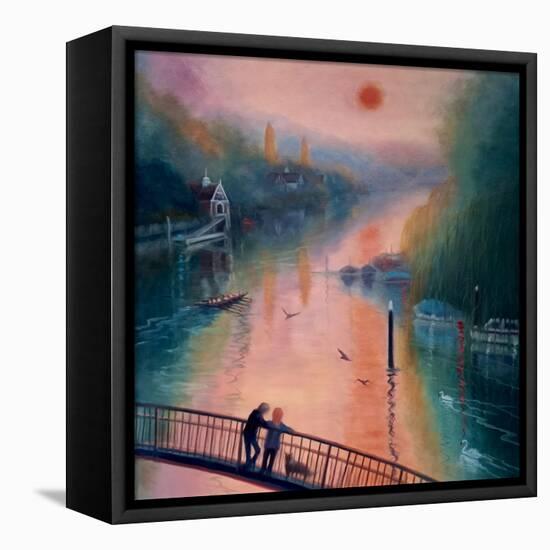 Summer Morning, Eel Pie Island, Twickenham, 2021, (oil on canvas)-Lee Campbell-Framed Premier Image Canvas