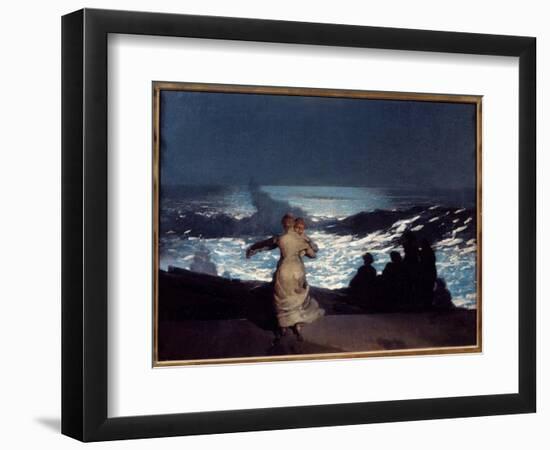 Summer Night. Women Dancing in Moonlight. Painting by Winslow Homer (1836-1910) Ec. Am, 1890. Oil O-Winslow Homer-Framed Giclee Print