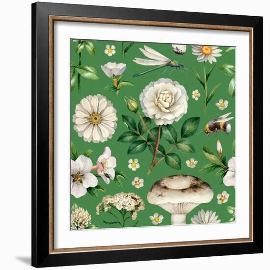Summer Pattern with Watercolor Illustrations of Flowers and Insects-Sundra-Framed Art Print