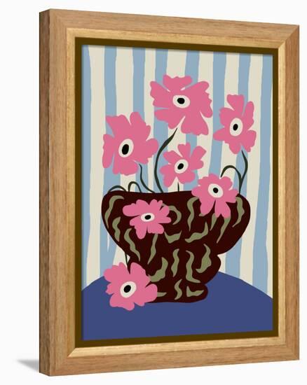 Summer Stripe and Pink Flowers-Miho Art Studio-Framed Premier Image Canvas